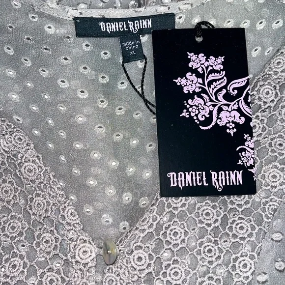 Daniel Rainn Silk Swiss Dot Crochet Bohemian Tunic Blouse - Picture 5 of 7